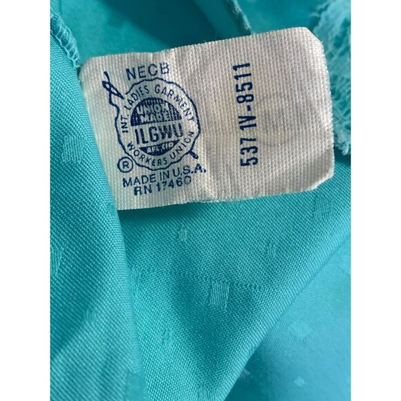 VTG Victoria's Secret 70s Aqua Satin Lace Camisole Set ILGWU‎ Gold Crown Label M - Picture 8 of 9